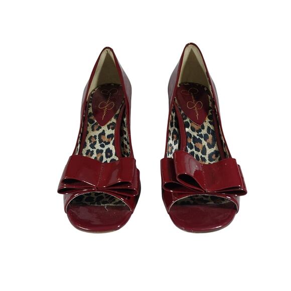 JESSICA SIMPSON! RICH RUBY RED PATENT LEATHER BOW FRONT PUMPS, HEELS! SZ 8B - Picture 5 of 10